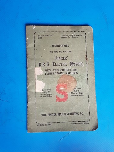 Singer instructions for k - singer, b.r.k