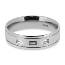 Platinum Baguette Diamond Gents Ring with Grooved Detailing