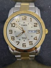 Timex Indiglo WR50M Ladies Day/Date Watch. Gold/Silver Tone Bracelet. +New Batt.