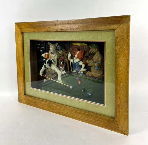 Vintage dogs playing pool - playing,