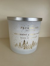 Pecksniff’s Peppermint and Snow Vanilla Candle 550g 3 wick in lidded glass jar