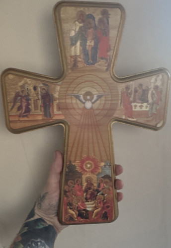 Christian icon holding cross - christian,