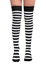Over The Knee Girls Black & White Stripy Stripey Socks Halloween Pirate Convict