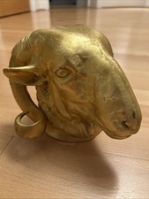 Brass Ram Head Sculpture 2kg Table Or Wall Art Vintage 8”x7" x6” Good Condition