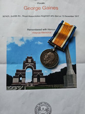 British War Medal - Killed in Action Royal Warwickshire Regiment Medal 