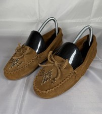 Minnetonka Brown Suede Leather Embroided Beaded Moccasins Size UK 7.5