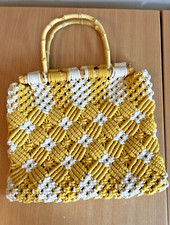 Zara Yellow White Woven Bag Bamboo Handle