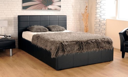 Black faux leather ottoman bed - faux,