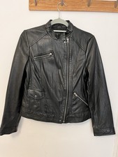 M&S AUTOGRAPH - Biker Style Soft REAL LEATHER Jacket BLACK Size 12