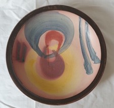 Funky abstract studio pottery dish, marked DK to base