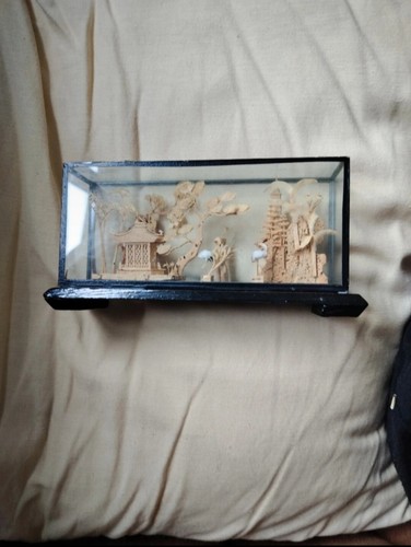 Cork carving far eastern scene - far,