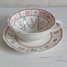The Cup of Destiny Fortune Teller's Cup Saucer Duo Zodiac Celestial NO BOOK