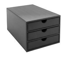 OSCO Black Faux Leather 3 Tier Papersorter | A4 Drawers | Document Storage | Pap
