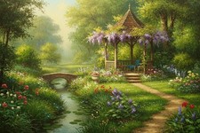 Gazebo Nature Flowers Painting