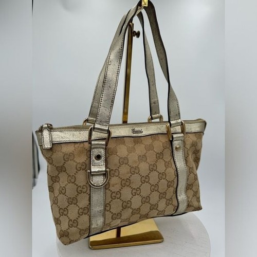 Gucci silver trim canvas tote - gucci,