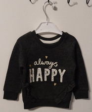 Primark Fleece Jumper Sweater 9-12 Months Baby Girls Grey Ruffle Long Sleeve