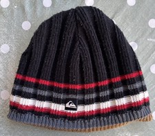 Quiksilver Beanie Hat Unisex Black Beige Fine Knit 