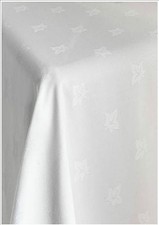 WHITE TABLE LINEN TABLECLOTH 100% EGYPTIAN COTTON SATIN BAND & IVYLEAF 11 SIZES