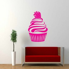 Large Strawberry CUPCAKE wall decals, Restaurant wall art, Kitchen wall stickers