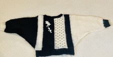 Vintage 1970s black and white mohair batwing jumper with sequin motif size 8