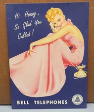 Vtg BELL TELEPHONES & TELEGRAPH CO. Tin Sign Old Hollywood Starlet 16” X 12” 