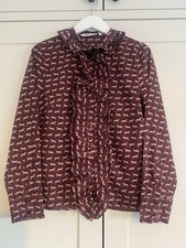 Womans Zara Long Sleeved Ruffled Burgundy Shirt Size 10/12 -Autumal