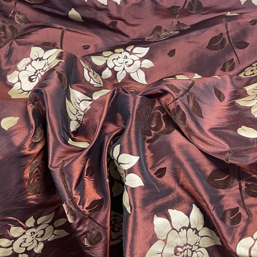 Taffeta fabric brown roses - brown,