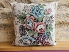 Sanderson Malwood Traditional Floral Rose Linen & Soft Teal Velvet Cushion Cover