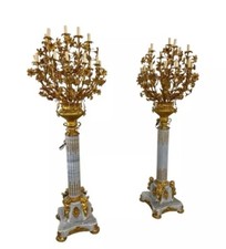 Pair, Marble Bronze, Baroque Standing Lamps/lanterns, Very Rare 