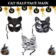Black Cat Half Face Mask Halloween Glitter Masquerade Fancy Dress Party Masks