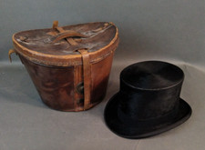 Austin Reed Top Hat Black Vintage Plus Antique Leather Hat Box With Strap KL/JE