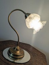 Antique Brass And Glass Desk Lamp Frosted Glass Flower Shade Vintage