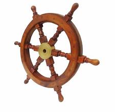 Wooden Ship Steering Wheel 18" Nautical Pirate Wood Brass Finishing Wall Boat