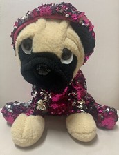 Lovely 12 Inch Sequin pug dog puppy Plush Soft Toy colour changing sequins dog 
