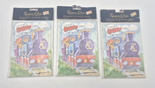 60 Vintage Simon Elvin Children's Party Teddy and Train Invites in cellophane