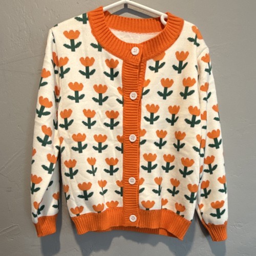 Girls orange floral cardigan - orange,