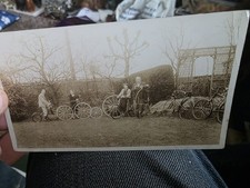 FAMILY WITH PENNY FARTHING BICYCLES & VELOCIPEDE BICYCLE. ORIGINAL PHOTO 11x7cm