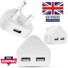 FAST DUAL 2 PORT USB CHARGER WITH 3 PIN UK MAINS WALL PLUG ADAPTER FAST CHARGING