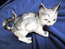 Ceramic Cat Kitten Figurine Grey/white tabby 13cm X 11cm Collectable Ornament