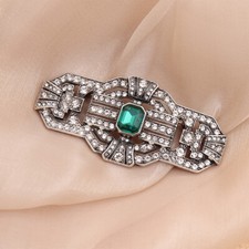 Art Deco Vintage Style Green/Blue Crystal Cocktail Brooch Silver Tone