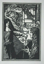 Jones Gentlemen Swan Woodblock Print C1928 Woodcut Jacobean Wigs