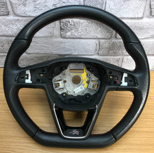 Genuine SEAT FR Leon 5F Ibiza black leather red stitched steering wheel. DSG  1B
