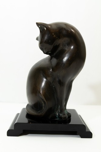 Bronze cat figurine sculpture - bronze,