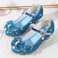 New Girls Kids Childrens Low Heel Party Wedding Mary Jane Sparkly Princess Shoes