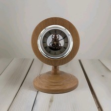 Vintage Handmade Oak Wood Skeleton Footed Mantel Clock Retro Working 9.5"