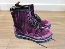 Dr Martens Size 5 Castel Purple Plum Velvet Boots Combat Ankle New Goth Witch