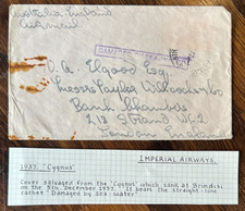 KGV Salvaged Air Mail Aircraft Crash Cover "Cygnus" Flying Boat Brindisi