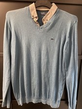 Men's Blue V Neck Mock Shirt Jumper