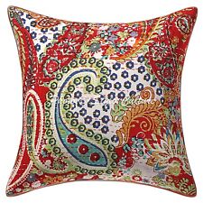 Decorative Kantha Cushion Cover Indian Cotton Paisley Sofa Bedding Pillow Case