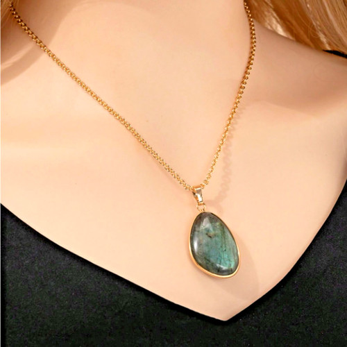 Natural stone oval pendant - stone,